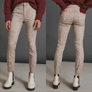 Anthropologie PILCRO High Rise Denim Flocked Legging Sz 26 Floral Print Tan NWT